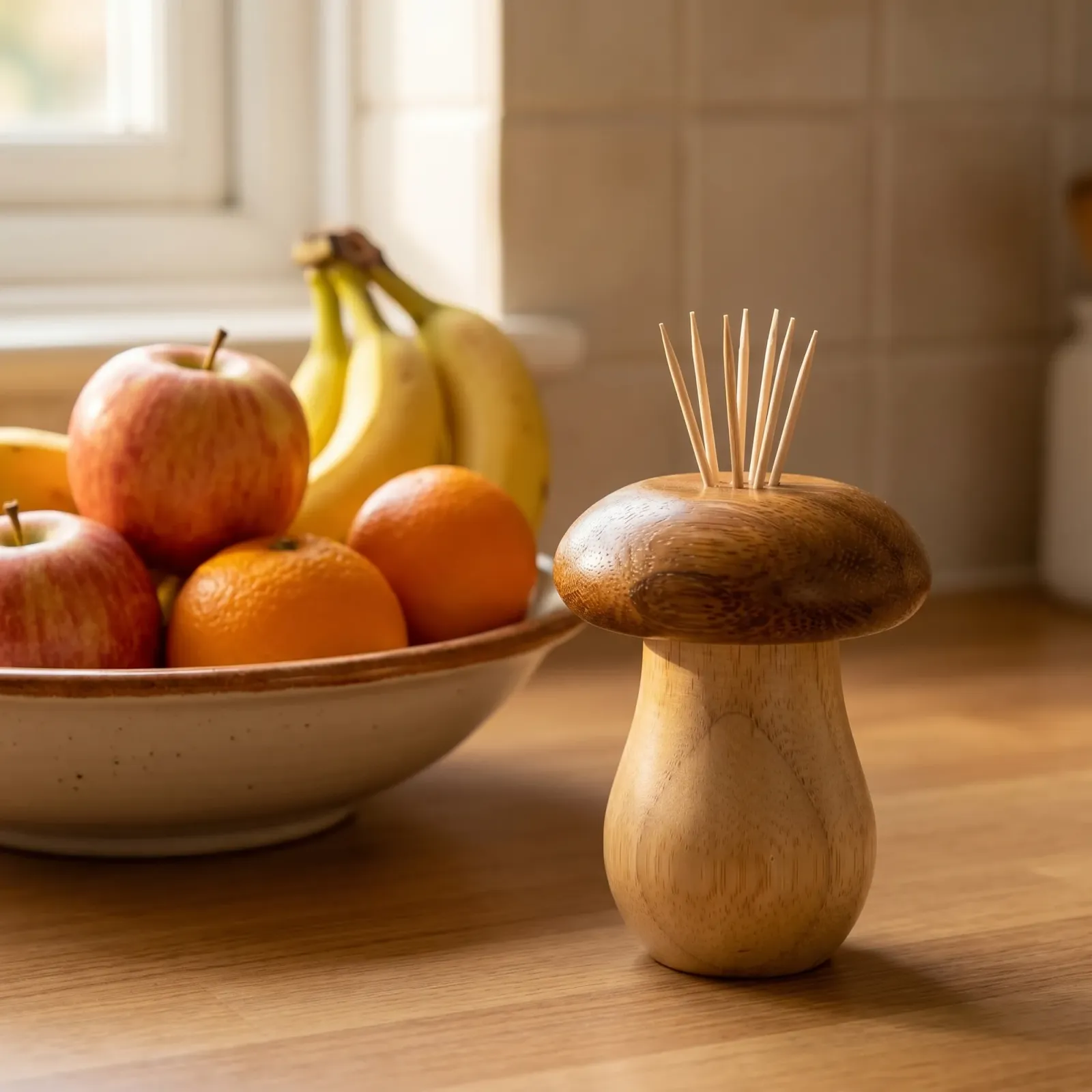 Beside the fruit bowl