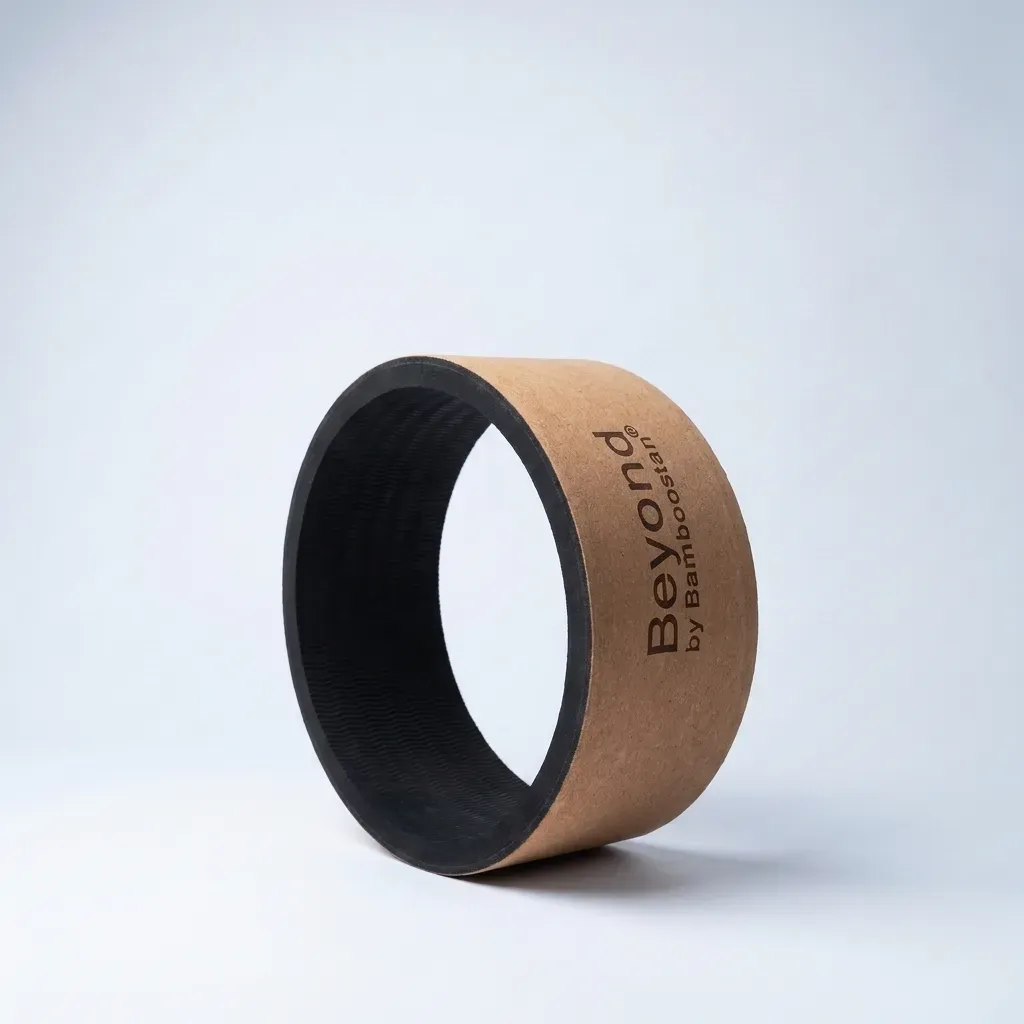 Cork Yoga Wheel from a second angle, cork surface and inner core visible