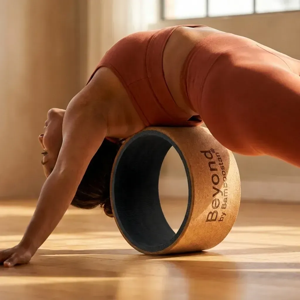 Open the desk-tight chest — supported backbend over the Cork Yoga Wheel