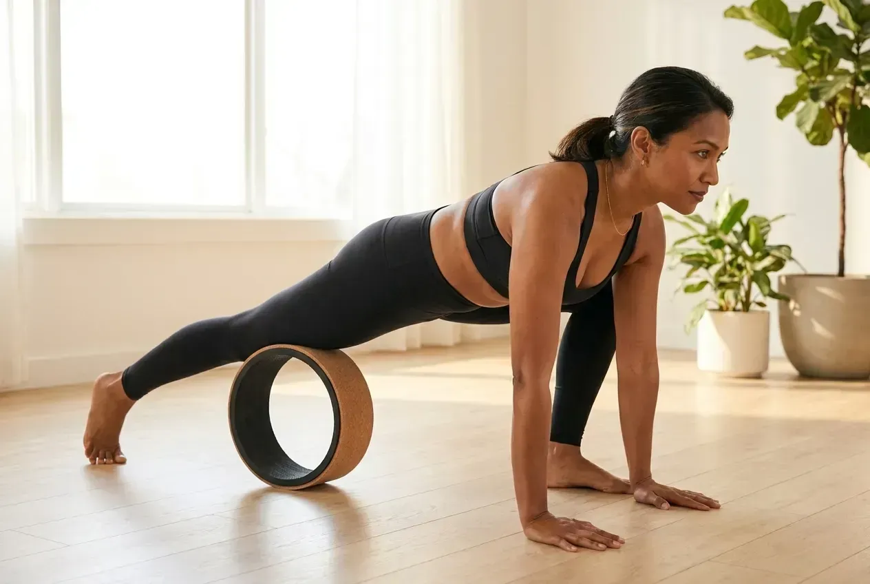 Hips, hamstrings and shoulders — calf resting on the Cork Yoga Wheel
